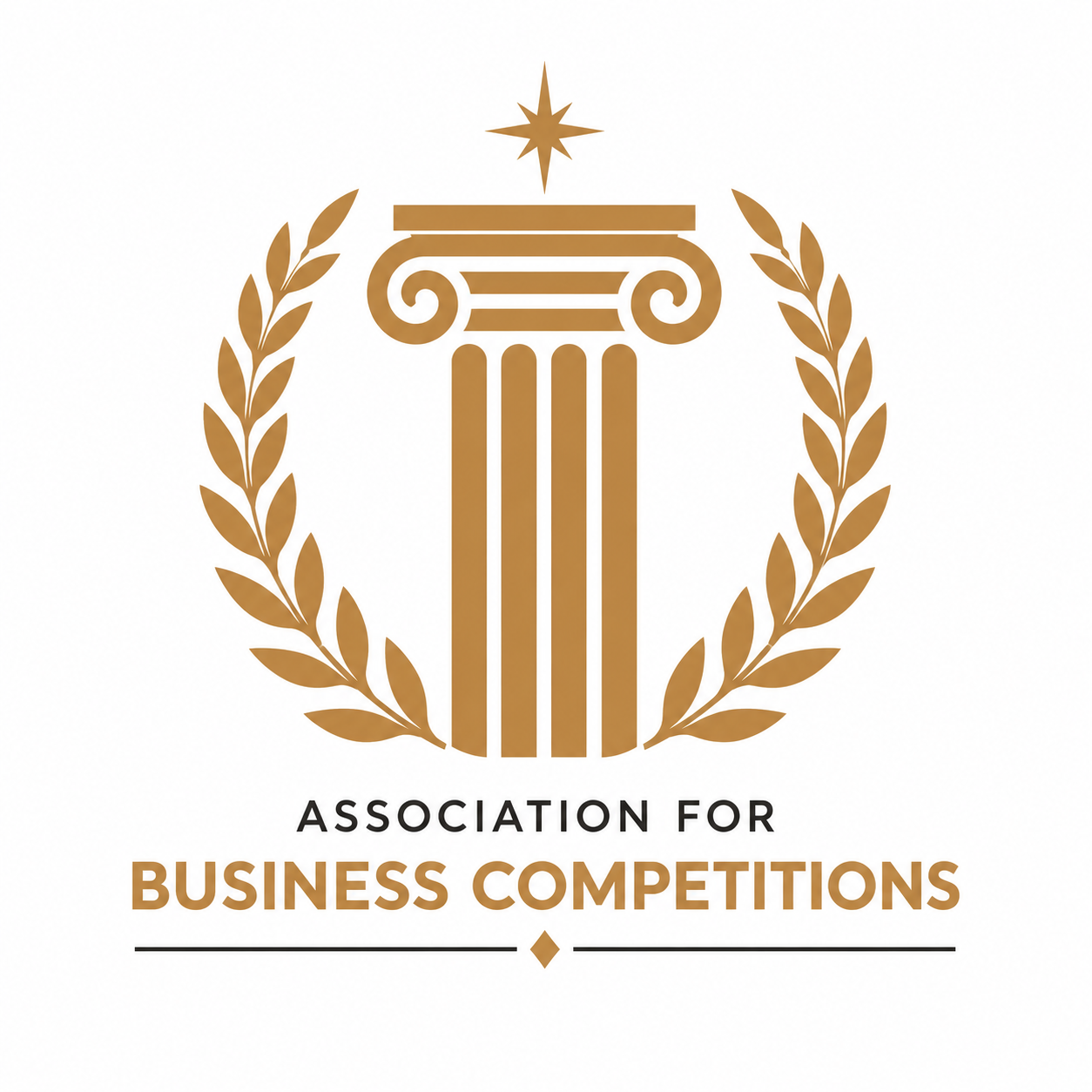 CABC emblem: a golden classical column, laurel branches, and star